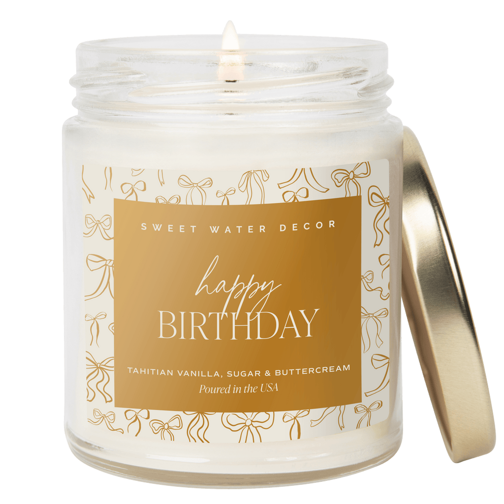 Happy Birthday Soy Candle - Clear Patterned Jar - 9 oz - Sweet Water Decor - Candles