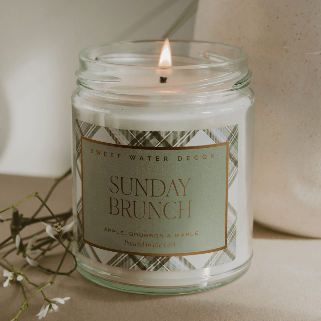 Sunday Brunch Soy Candle - Clear Patterned Jar - 9 oz - Sweet Water Decor - Candles