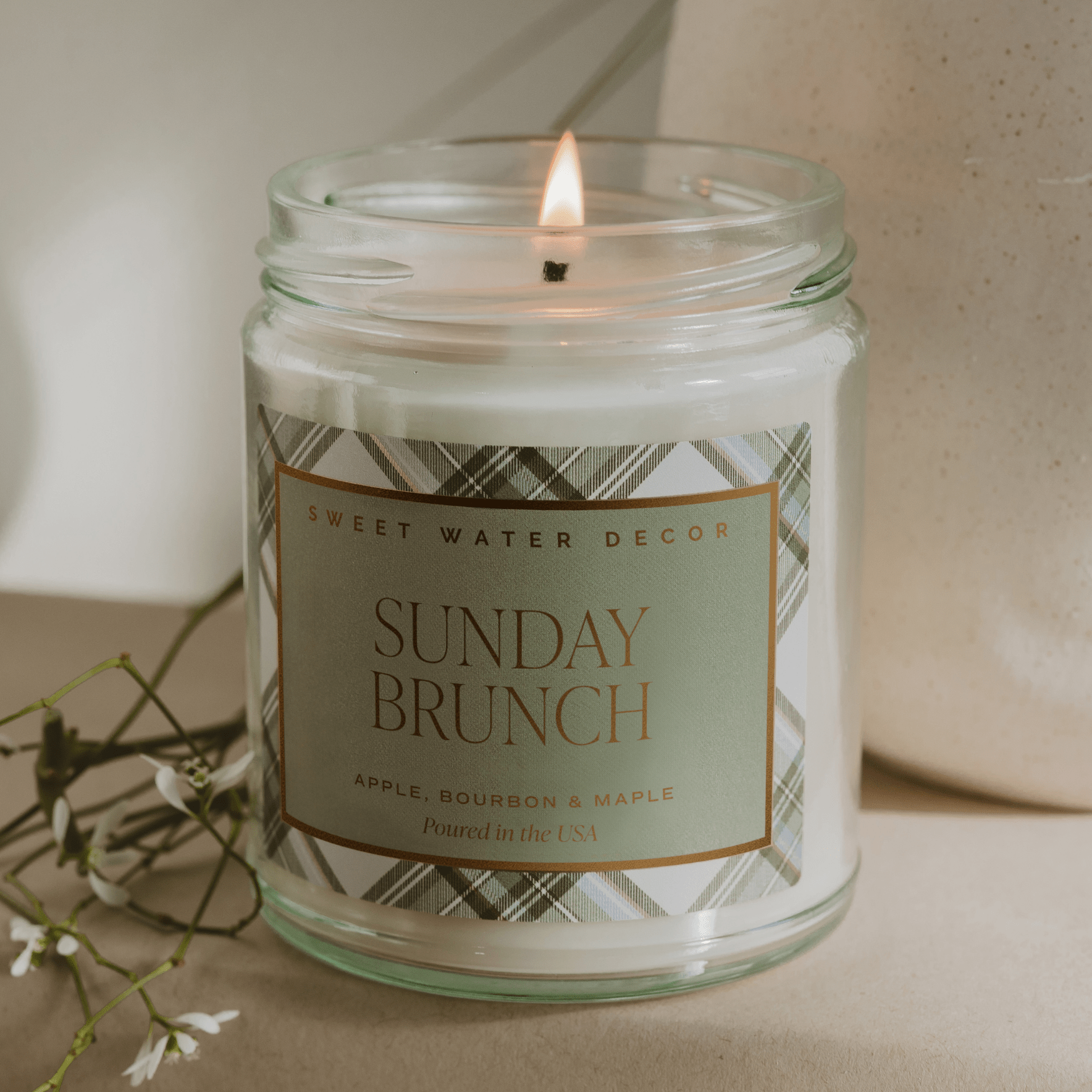 Sunday Brunch Soy Candle - Clear Patterned Jar - 9 oz - Sweet Water Decor - Candles