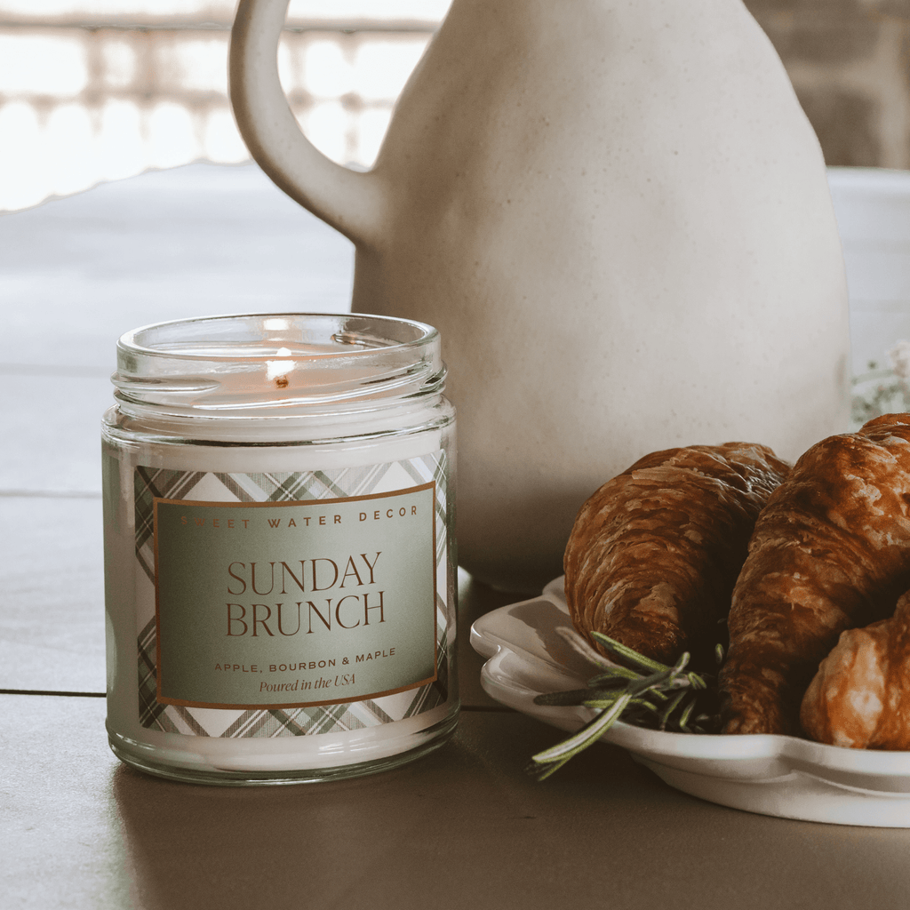 Sunday Brunch Soy Candle - Clear Patterned Jar - 9 oz - Sweet Water Decor - Candles