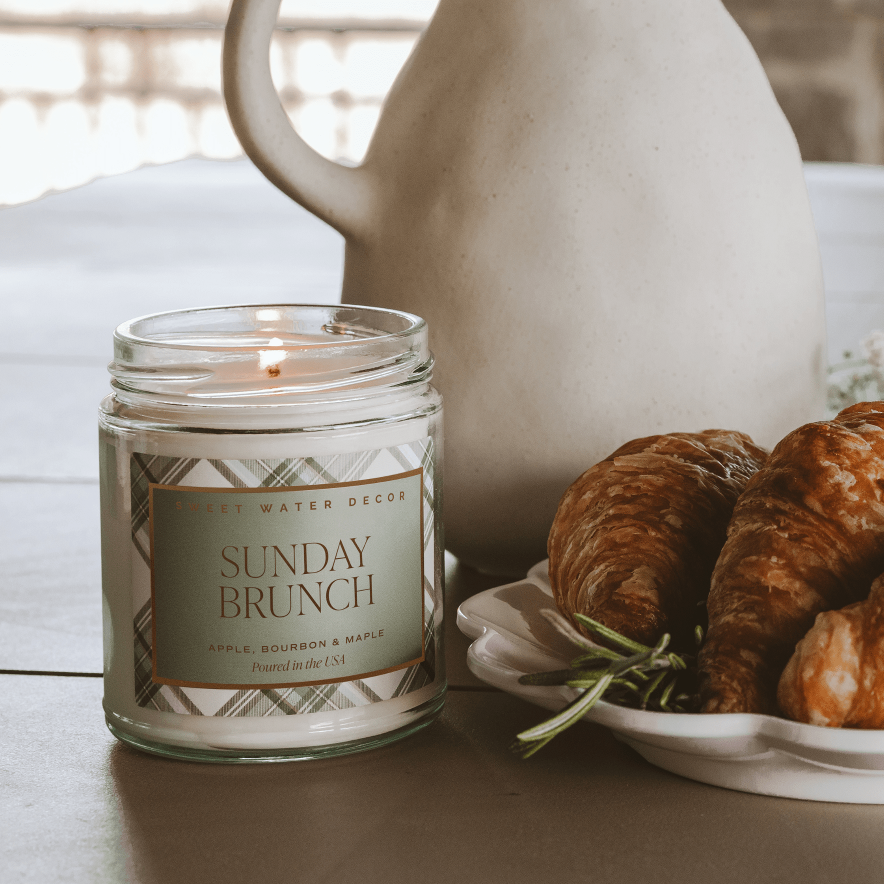 Sunday Brunch Soy Candle - Clear Patterned Jar - 9 oz - Sweet Water Decor - Candles