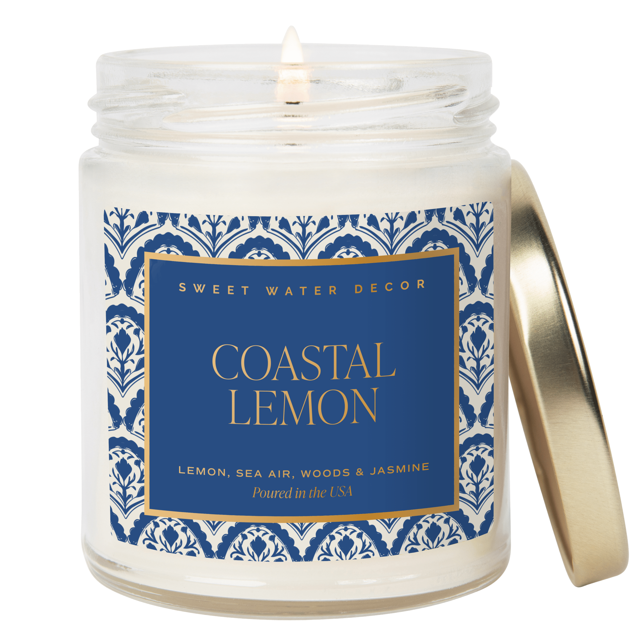 Coastal Lemon Soy Candle - Clear Patterned Jar - 9 oz - Sweet Water Decor - Candles