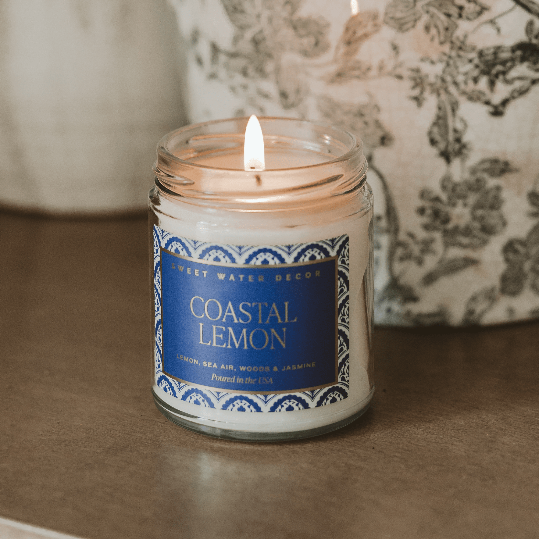 Coastal Lemon Soy Candle - Clear Patterned Jar - 9 oz - Sweet Water Decor - Candles