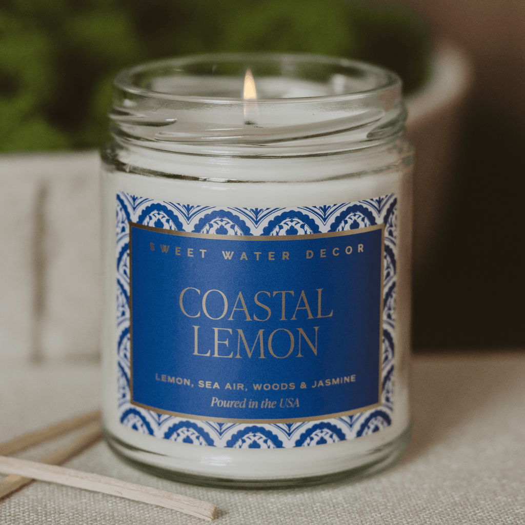 Coastal Lemon Soy Candle - Clear Patterned Jar - 9 oz - Sweet Water Decor - Candles