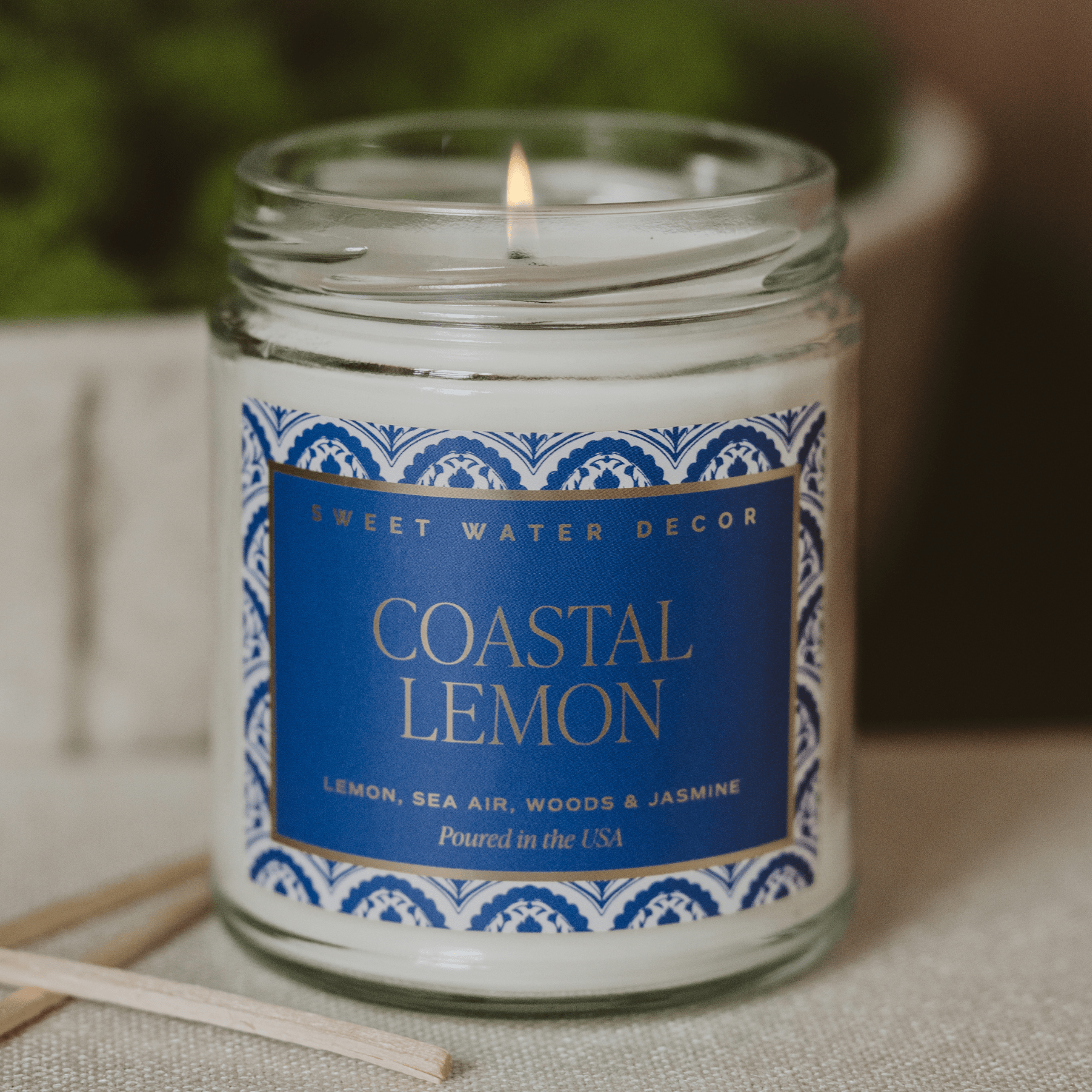 Coastal Lemon Soy Candle - Clear Patterned Jar - 9 oz - Sweet Water Decor - Candles