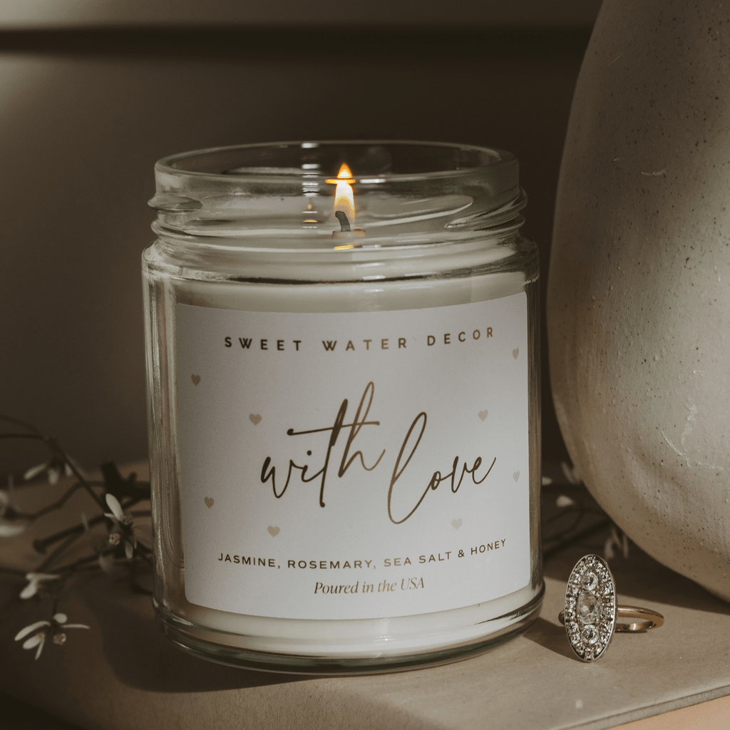 With Love Soy Patterned Candle - Clear Jar - 9 oz - Sweet Water Decor - Candles