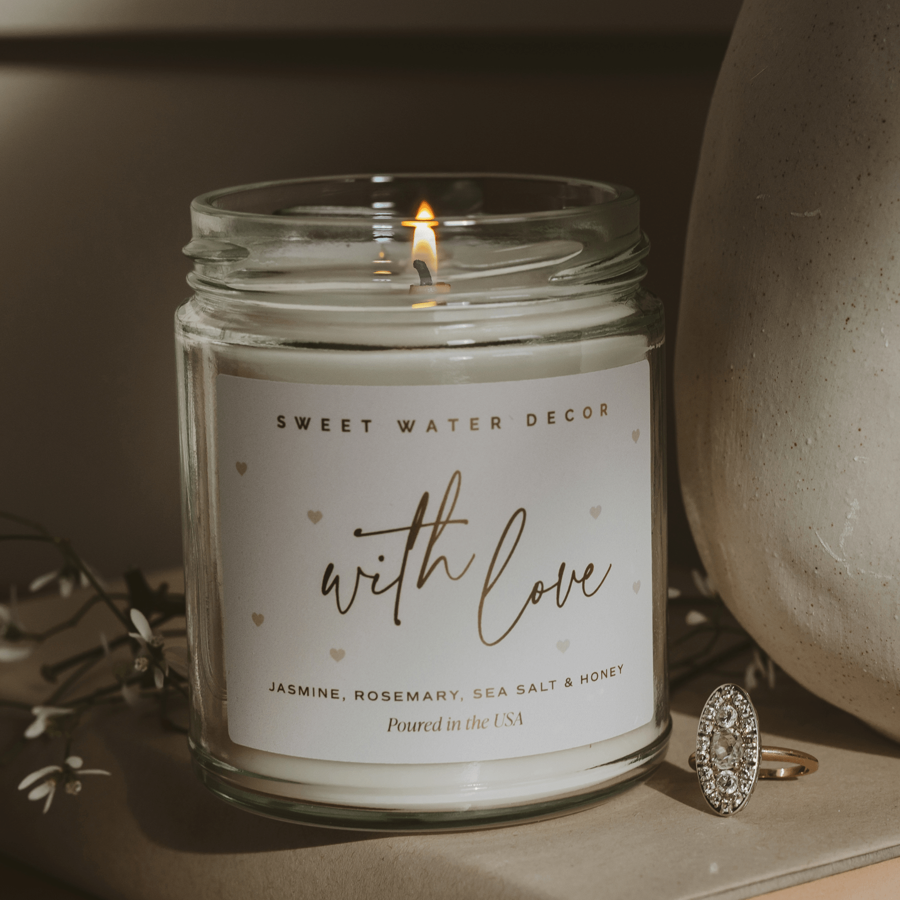 With Love Soy Patterned Candle - Clear Jar - 9 oz - Sweet Water Decor - Candles