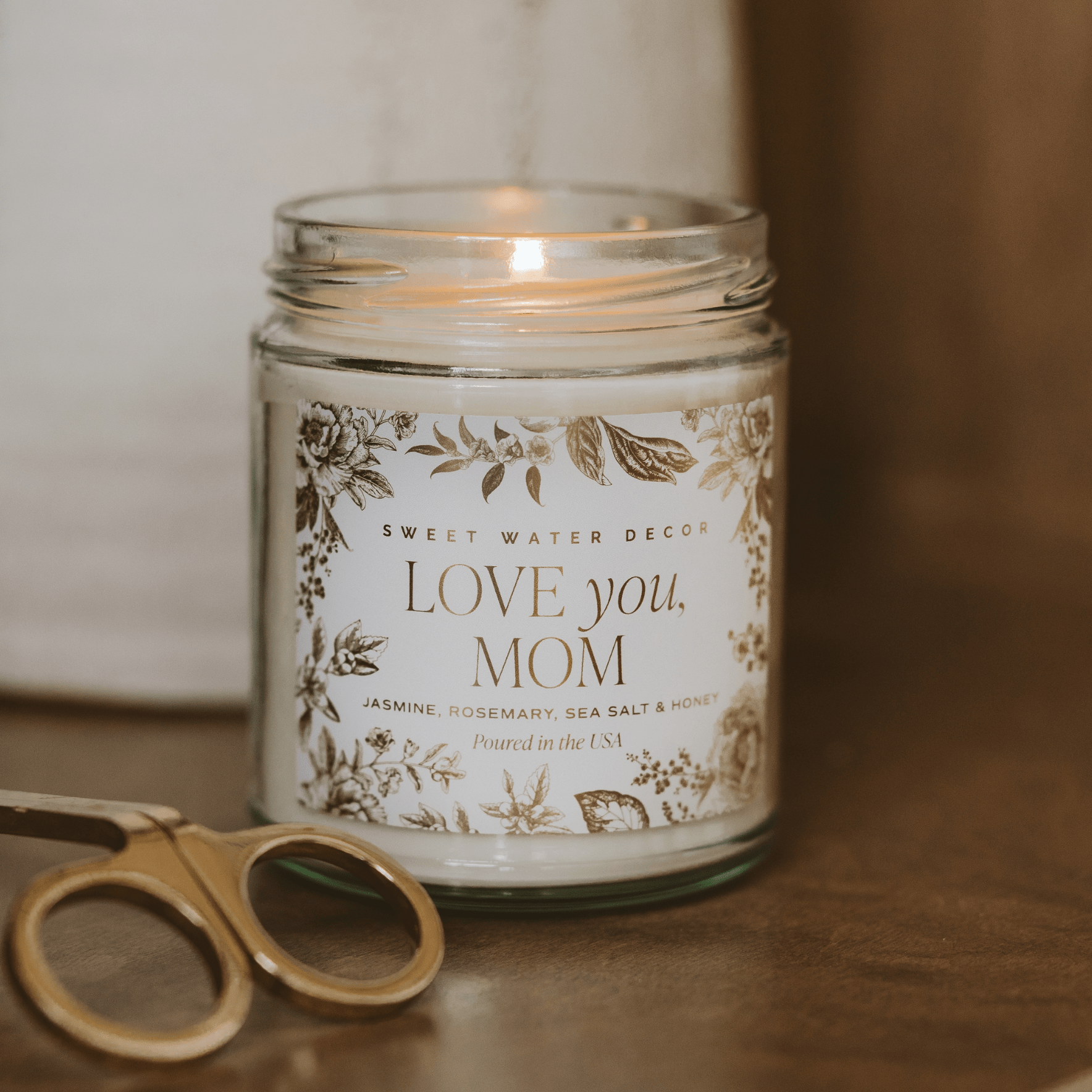 Love You, Mom Soy Candle - Clear Patterned Jar - 9 oz - Sweet Water Decor - Candles