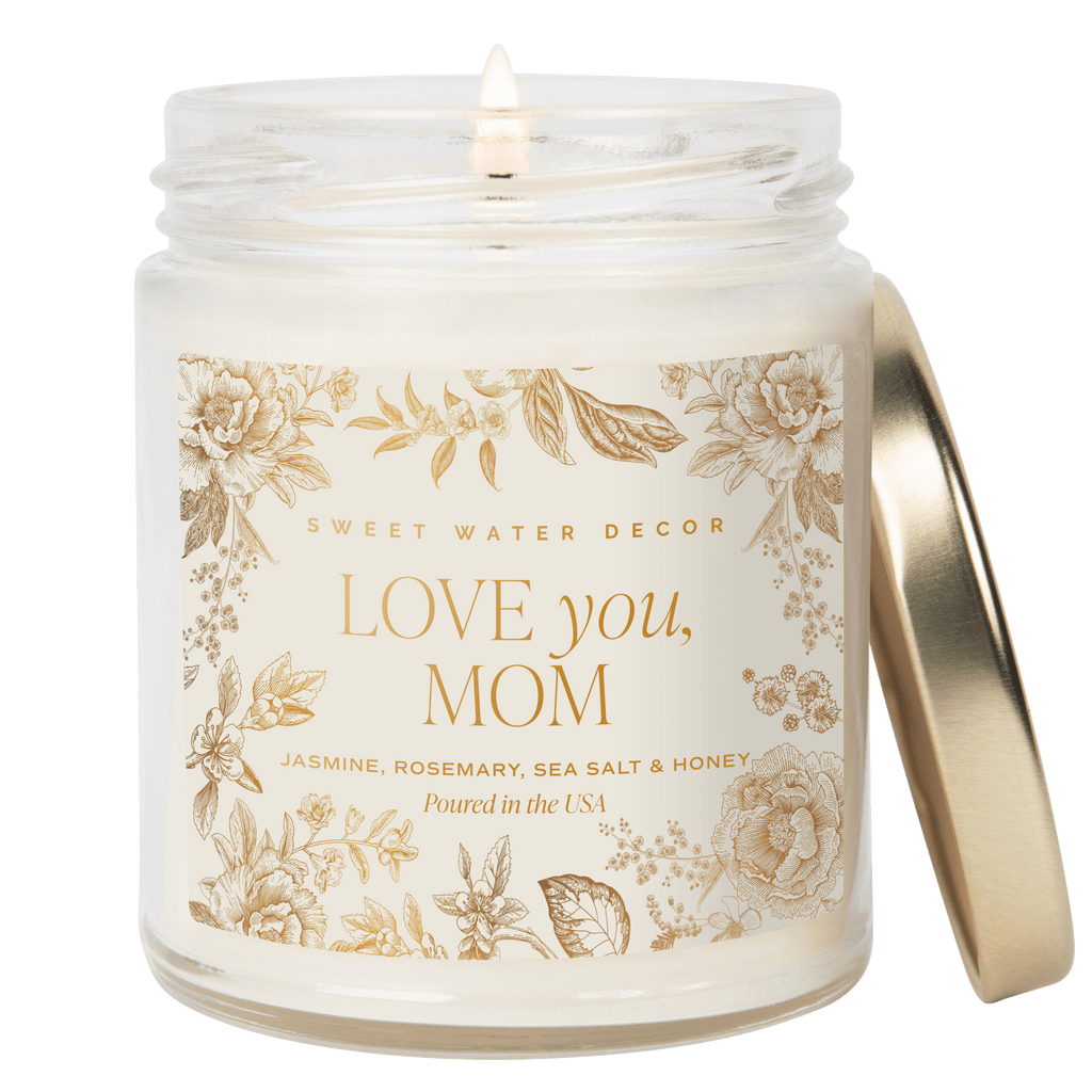 Love You, Mom Soy Candle - Clear Patterned Jar - 9 oz - Sweet Water Decor - Candles