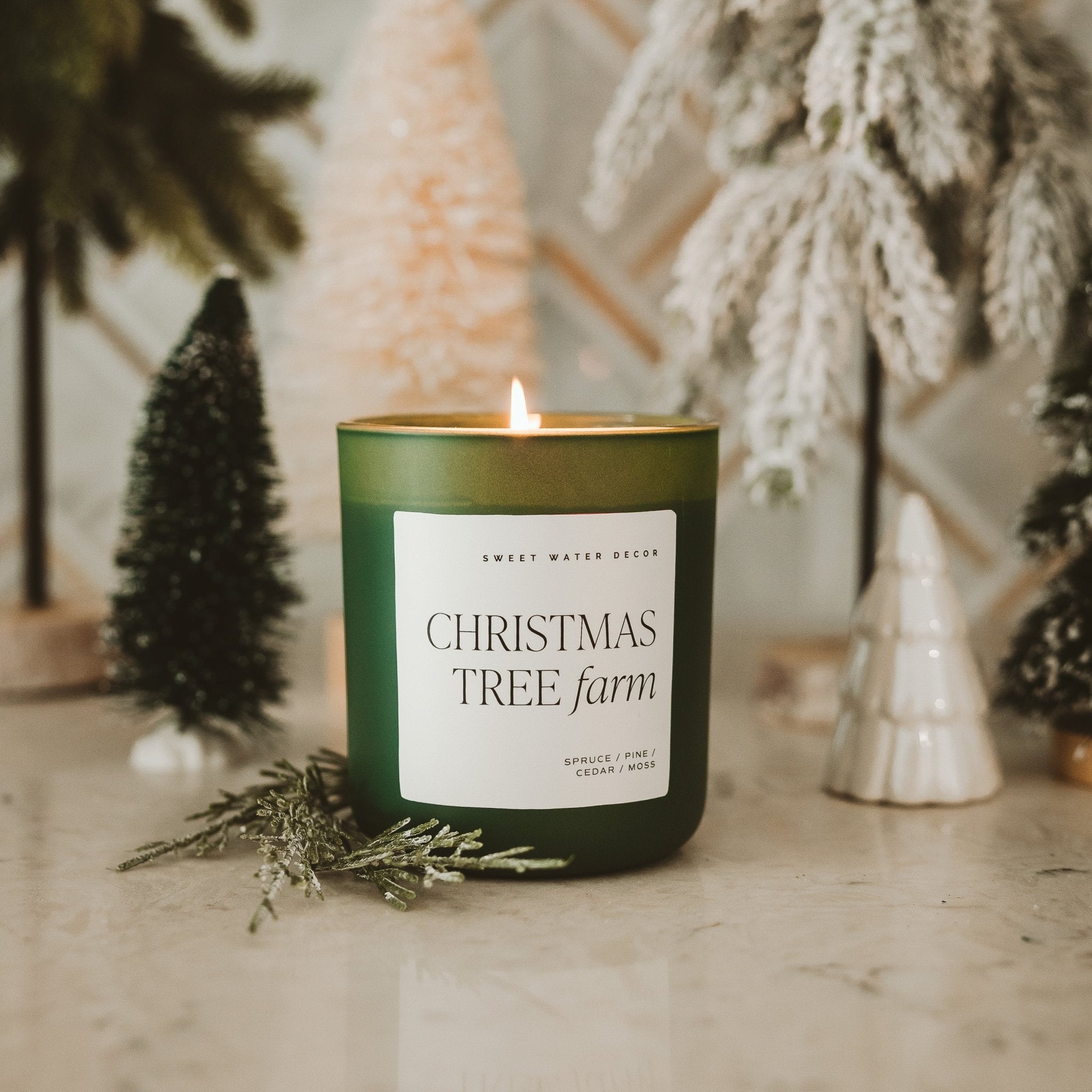 Christmas Tree Farm Soy Candle - Green Matte Jar - 15 oz - Sweet Water Decor - Candles