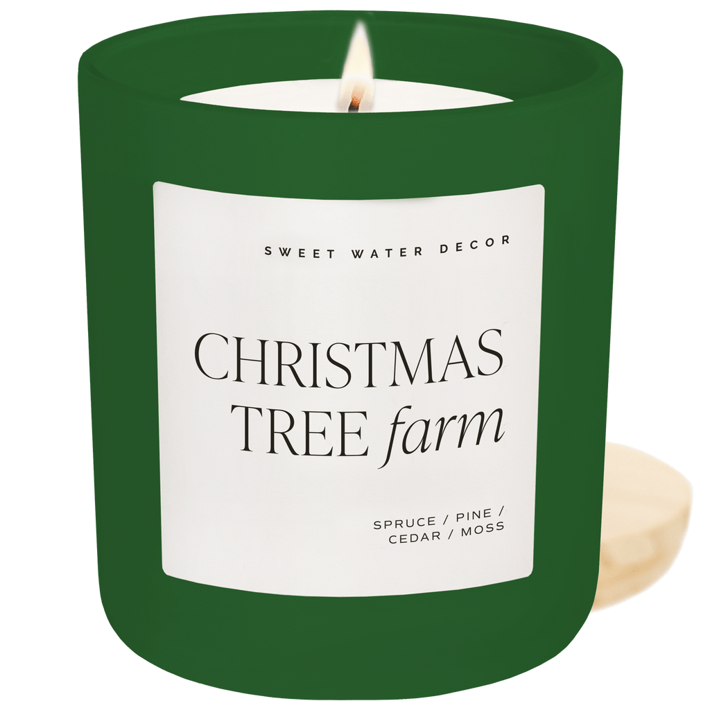 Christmas Tree Farm Soy Candle - Green Matte Jar - 15 oz - Sweet Water Decor - Candles