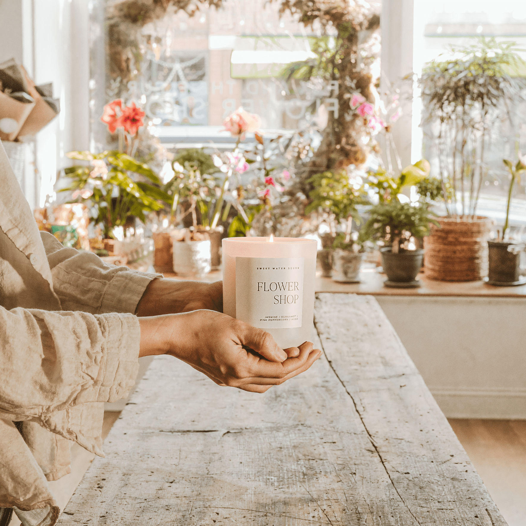 Flower Shop Soy Candle - Tan Matte Jar - 15 oz - Sweet Water Decor - Candles