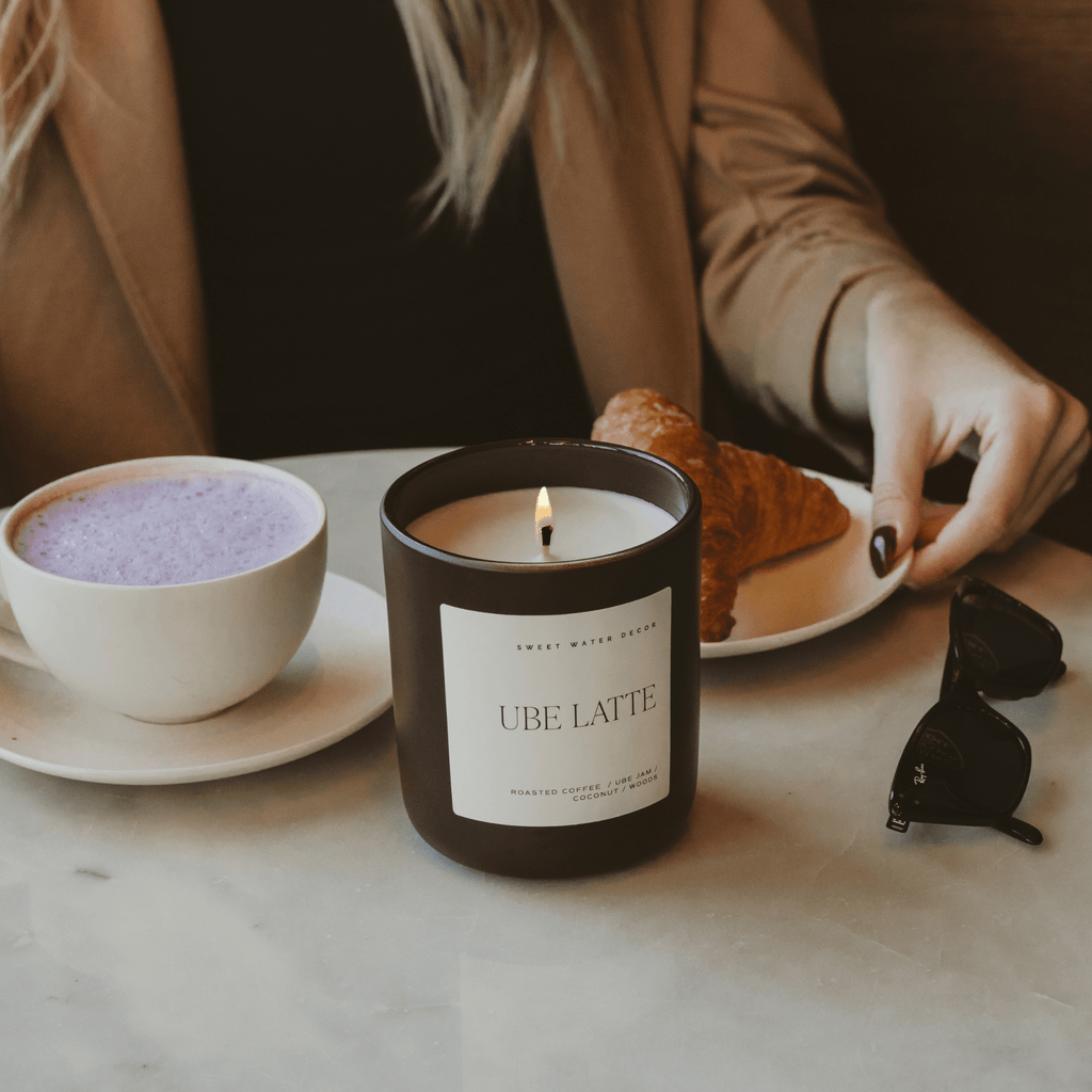 Ube Latte Soy Candle - Brown Matte Jar - 15 oz - Sweet Water Decor - Candles