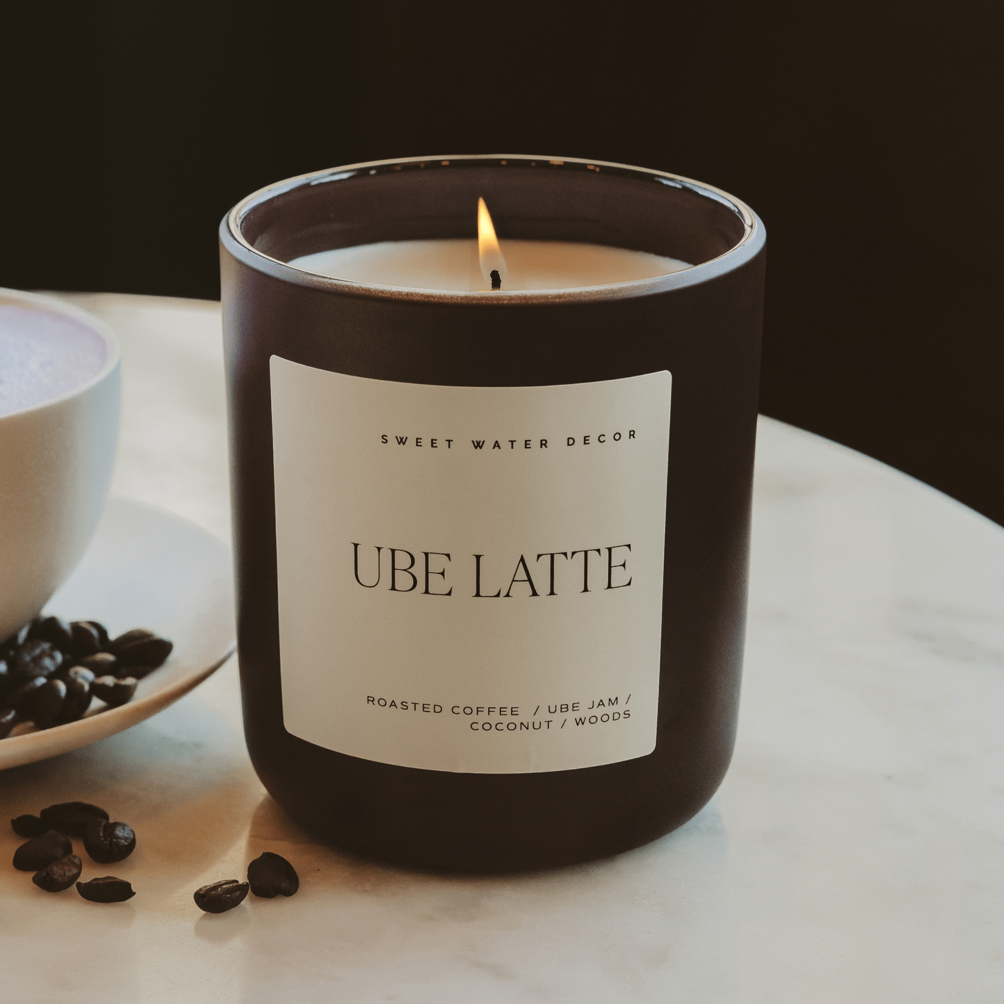 Ube Latte Soy Candle - Brown Matte Jar - 15 oz - Sweet Water Decor - Candles