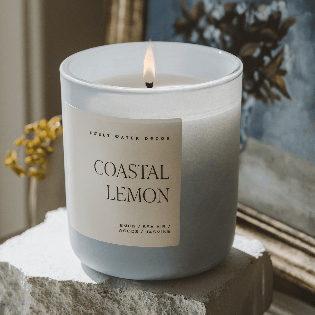 Coastal Lemon Soy Candle - Blue Matte Jar - 15 oz - Sweet Water Decor - Candles