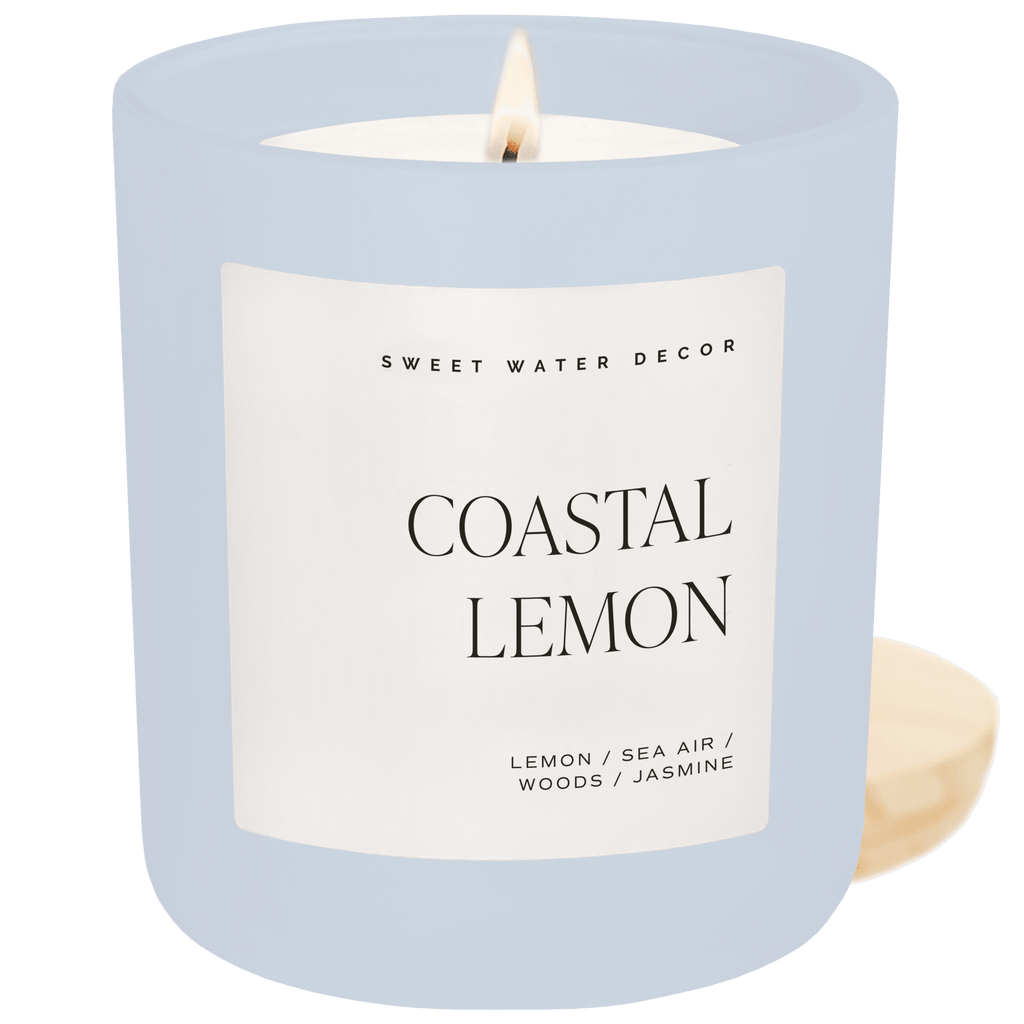 Coastal Lemon Soy Candle - Blue Matte Jar - 15 oz - Sweet Water Decor - Candles