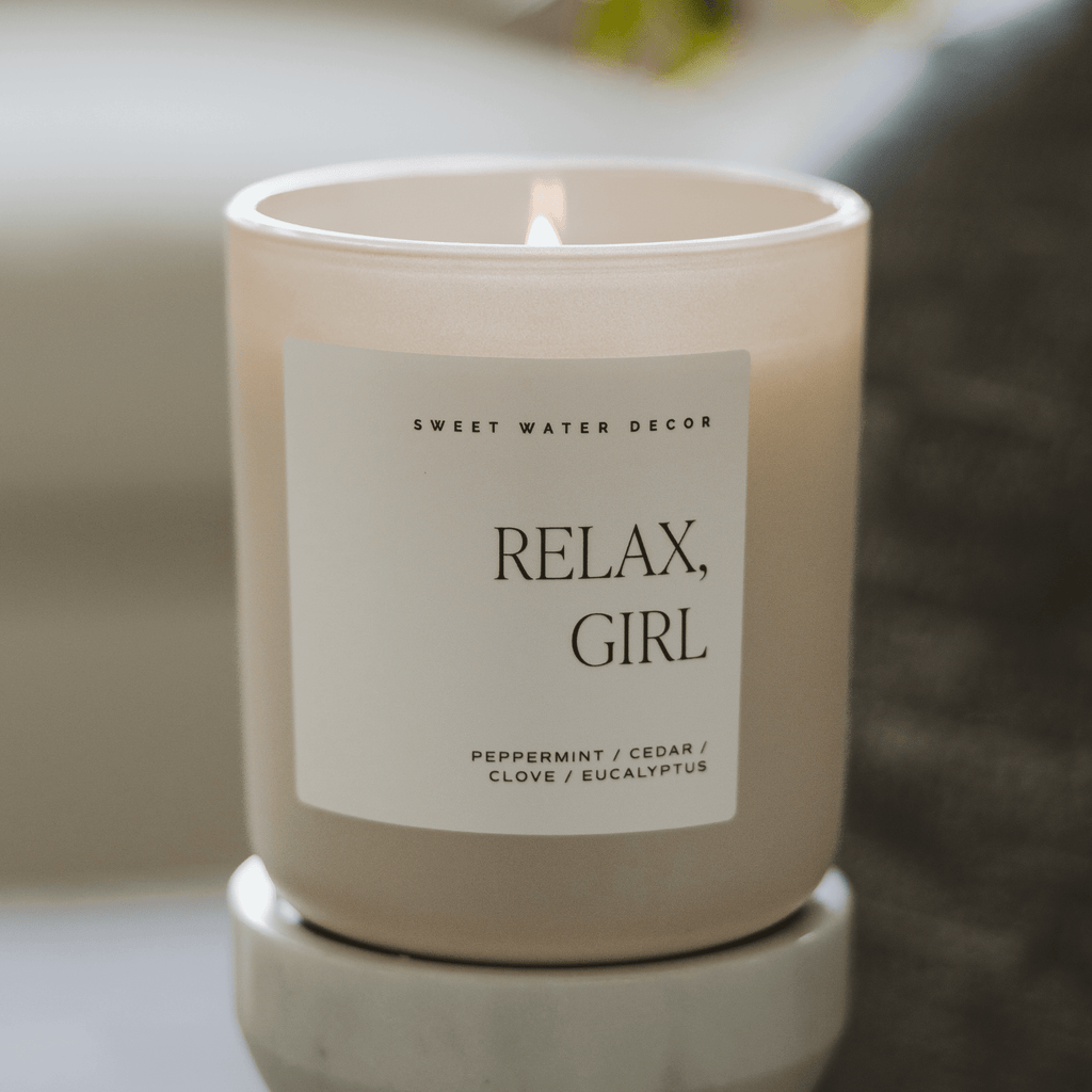 Relax Girl Soy Candle - Tan Matte Jar - 15 oz (Relaxation) - Sweet Water Decor - Candles