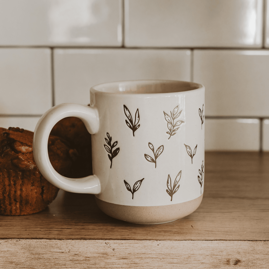 Brown Leaves 14oz. Stoneware Coffee Mug - Sweet Water Decor - Coffee Mugs