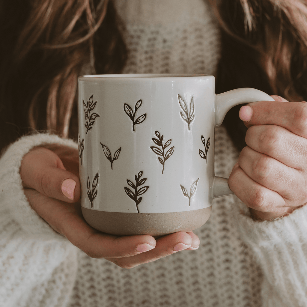 Brown Leaves 14oz. Stoneware Coffee Mug - Sweet Water Decor - Coffee Mugs