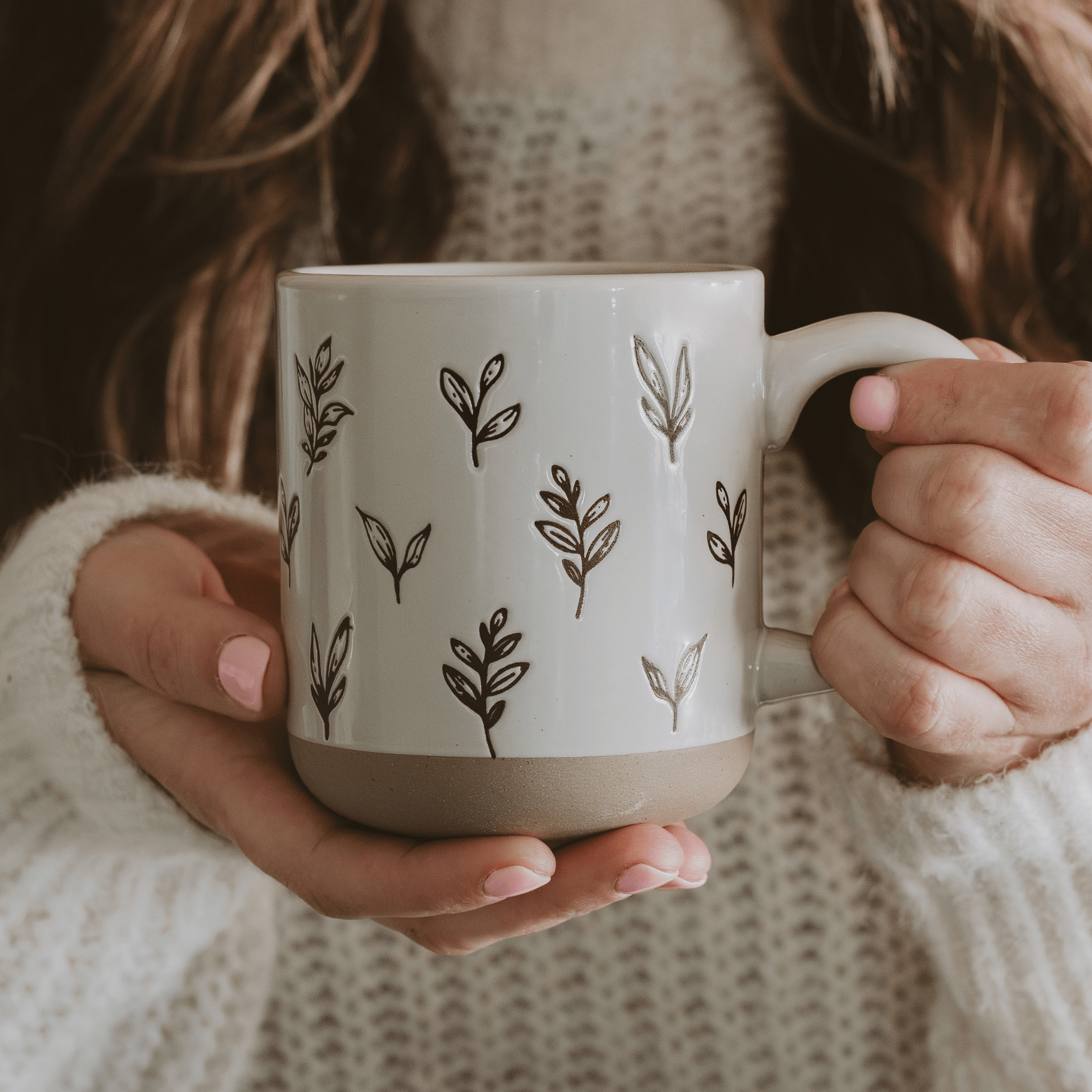 Brown Leaves 14oz. Stoneware Coffee Mug - Sweet Water Decor - Coffee Mugs