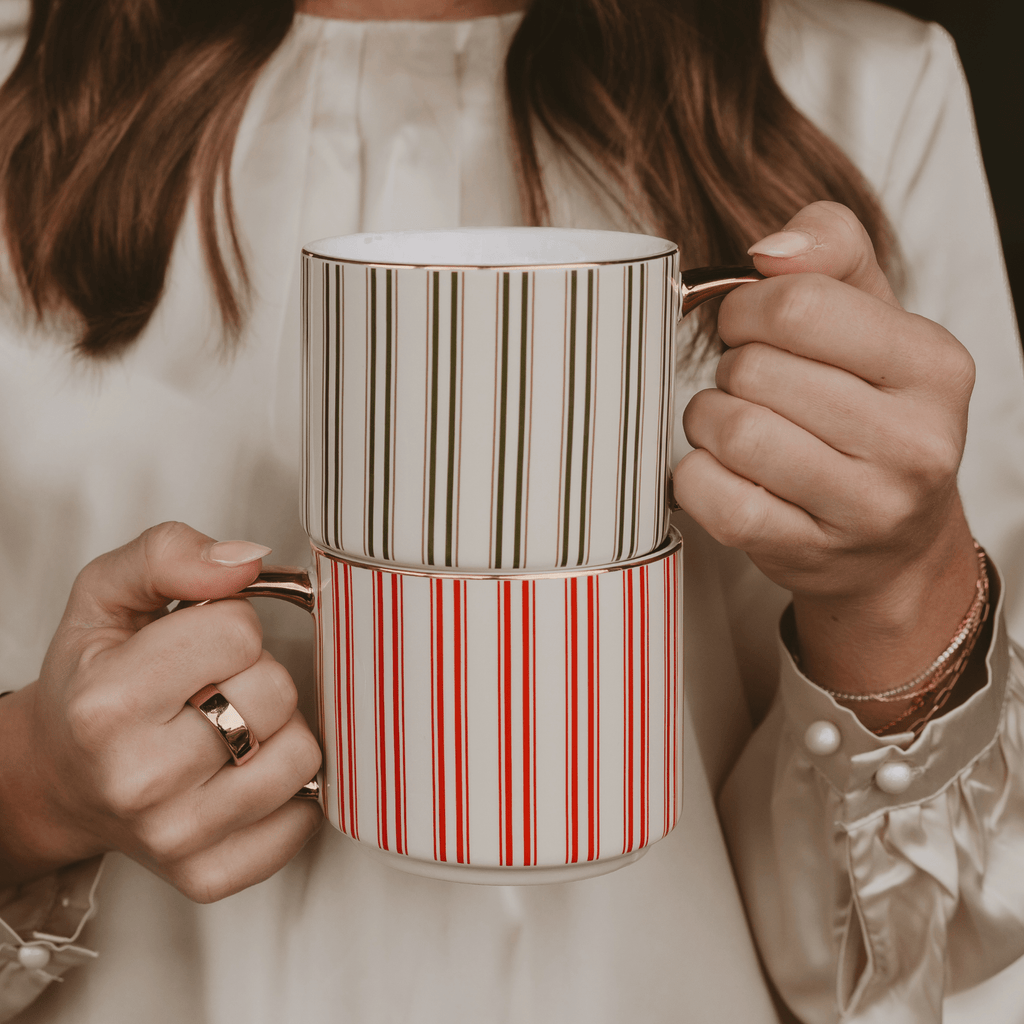 Red Stripe 14oz. Gold Handle Coffee Mug - Sweet Water Decor - Coffee Mugs