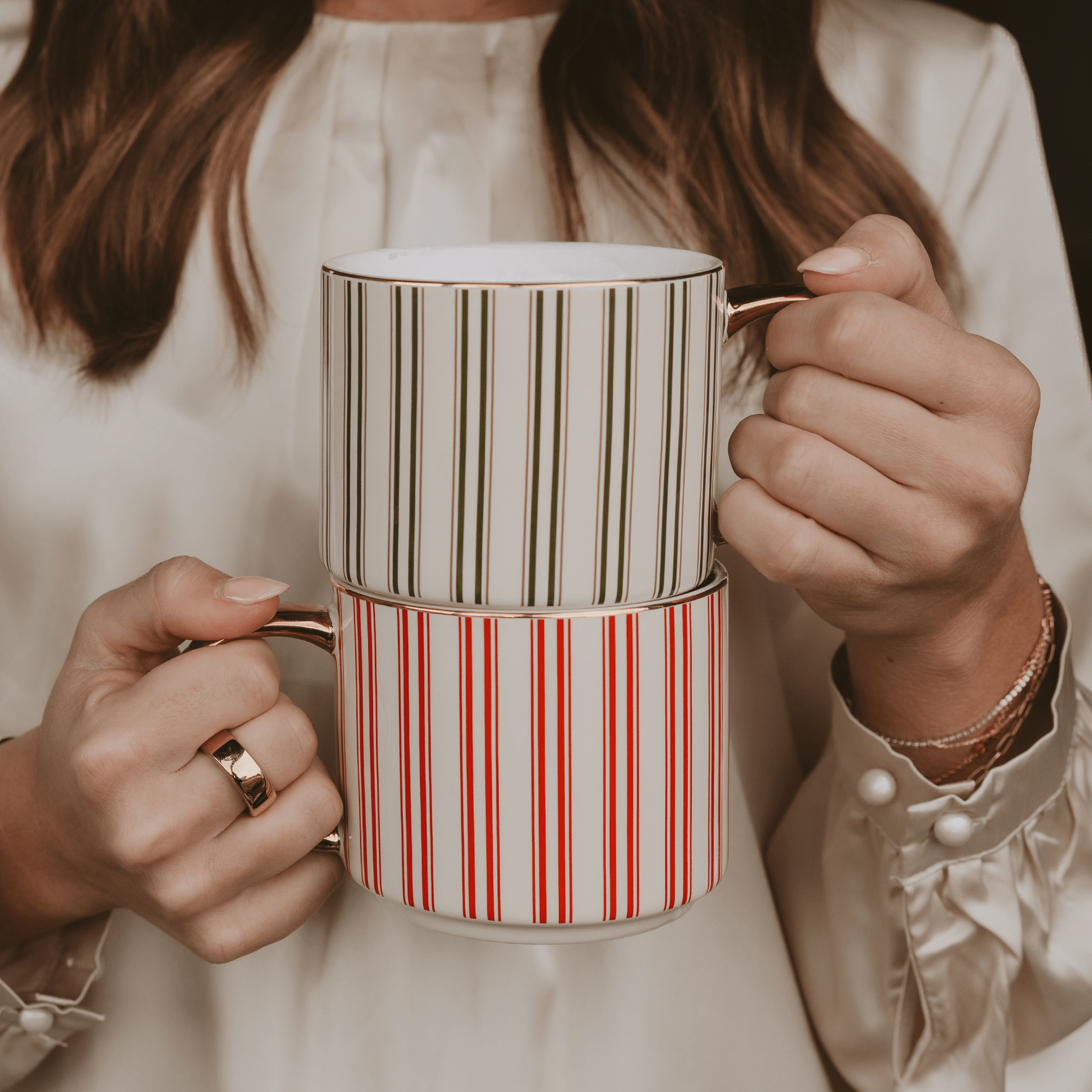 Red Stripe 14oz. Gold Handle Coffee Mug - Sweet Water Decor - Coffee Mugs