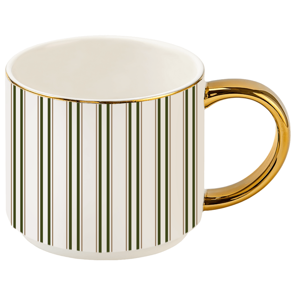 Green Stripe 14 oz Gold Handle Coffee Mug - Sweet Water Decor - Coffee Mugs