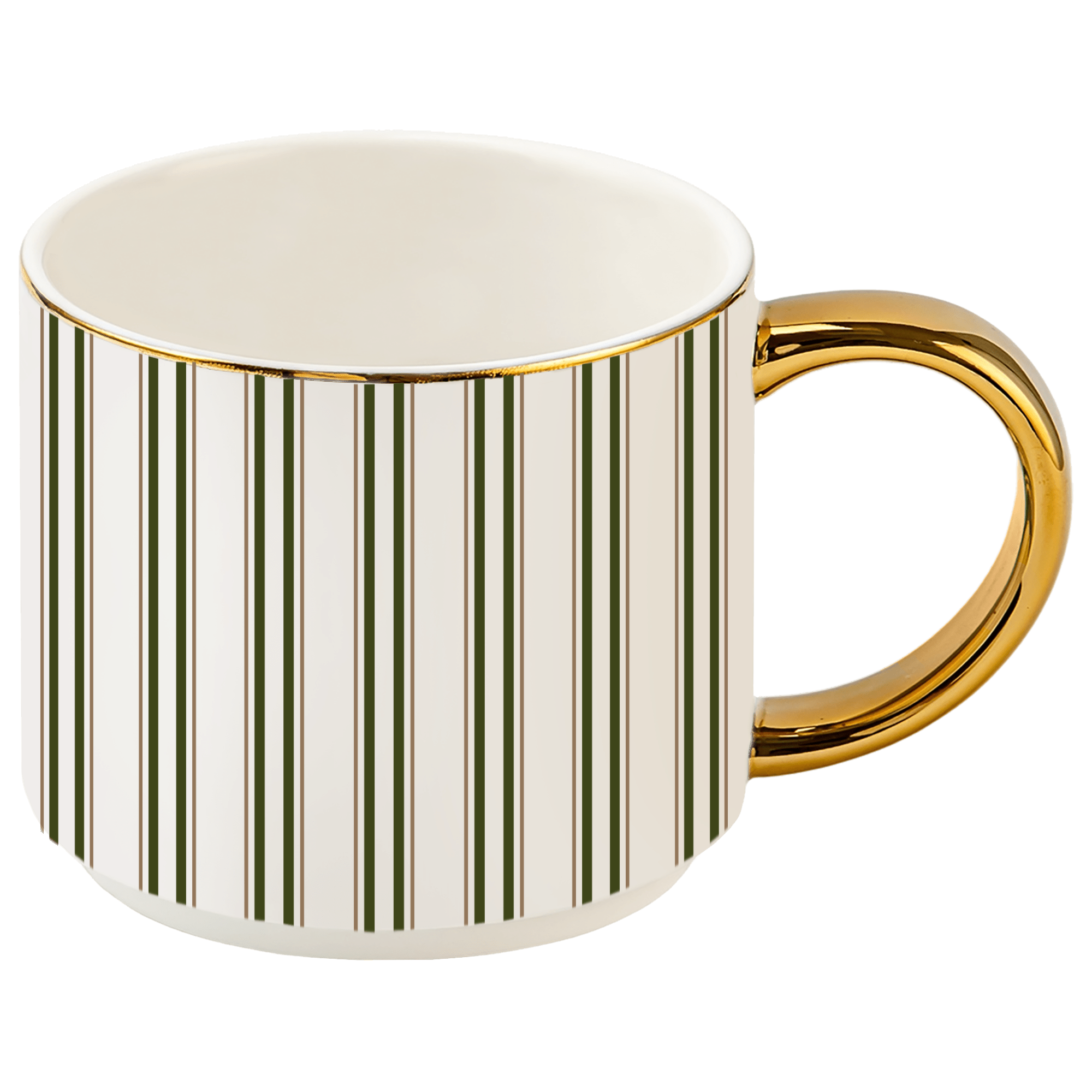 Green Stripe 14 oz Gold Handle Coffee Mug - Sweet Water Decor - Coffee Mugs