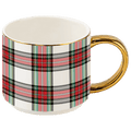 White Plaid 14 oz Gold Handle Coffee Mug - Sweet Water Decor - Coffee Mugs