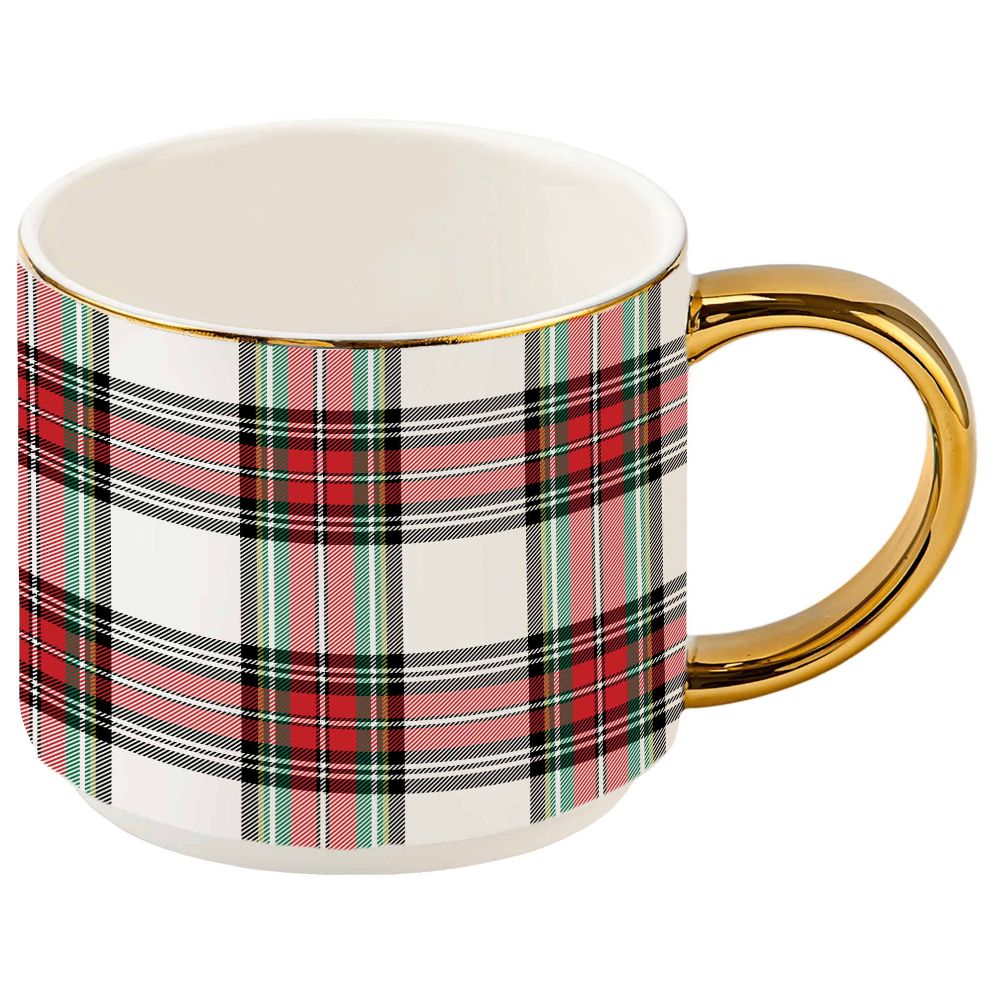 White Plaid 14 oz Gold Handle Coffee Mug - Sweet Water Decor - Coffee Mugs