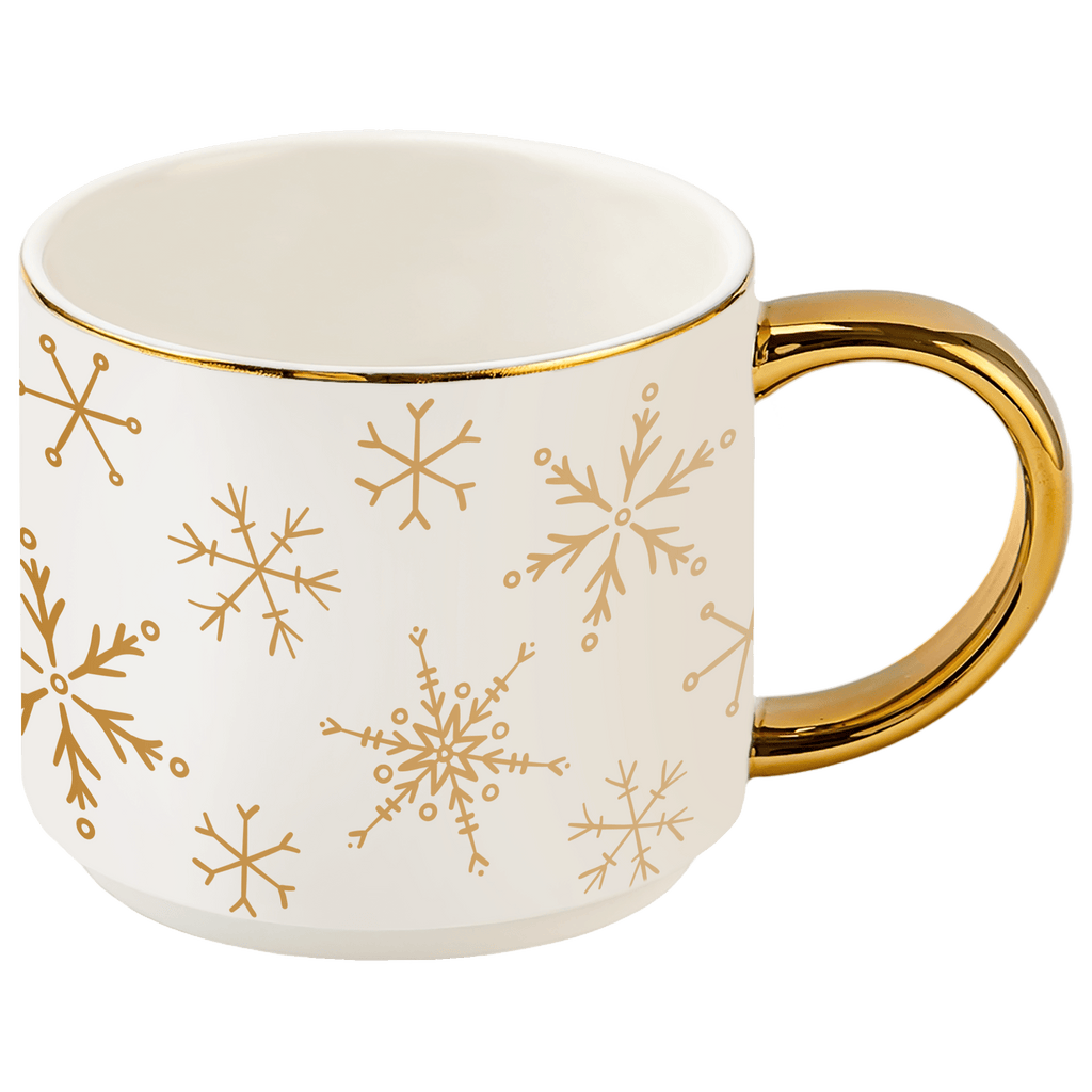 Gold Snowflakes 14 oz Gold Handle Coffee Mug - Sweet Water Decor - Coffee Mugs