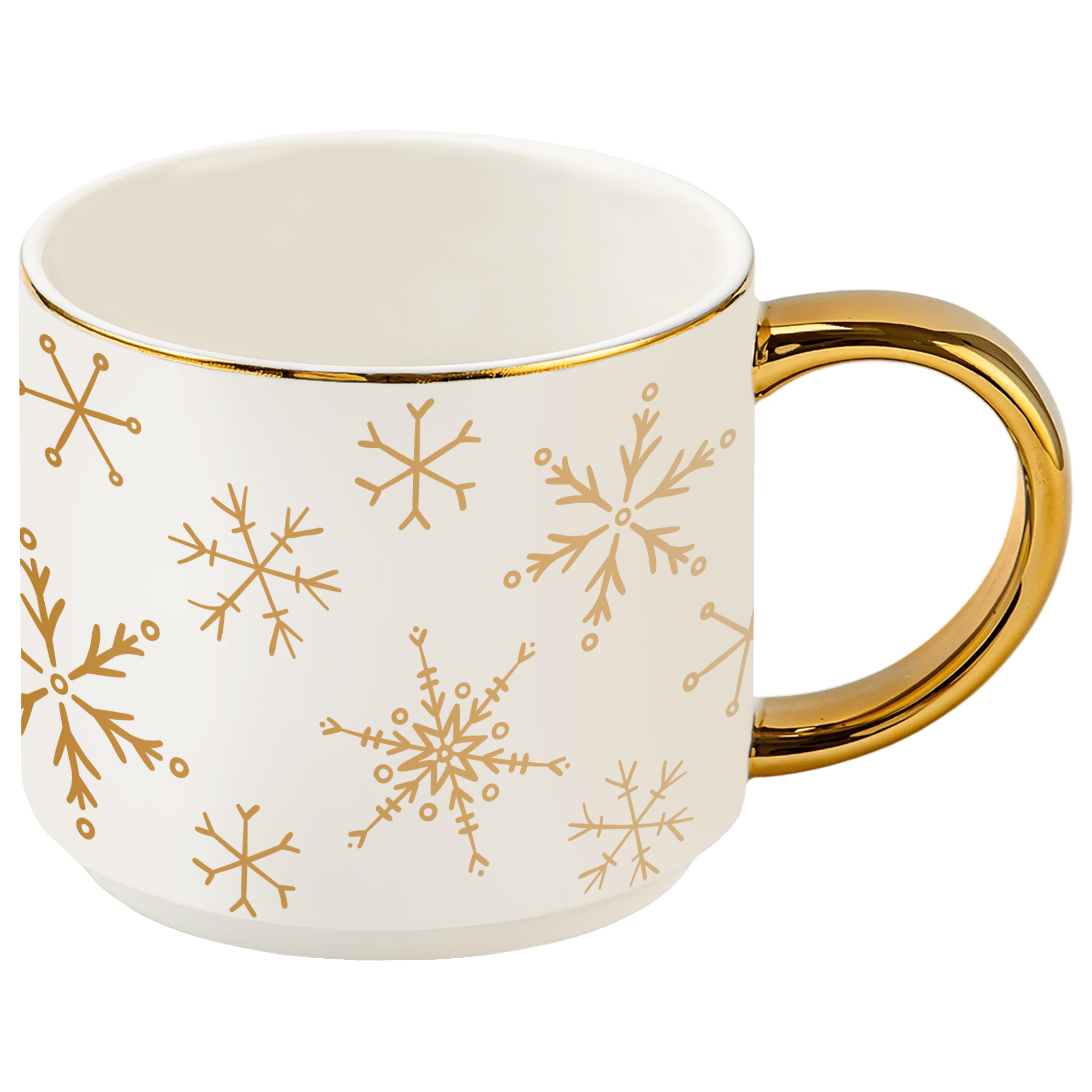 Gold Snowflakes 14 oz Gold Handle Coffee Mug - Sweet Water Decor - Coffee Mugs