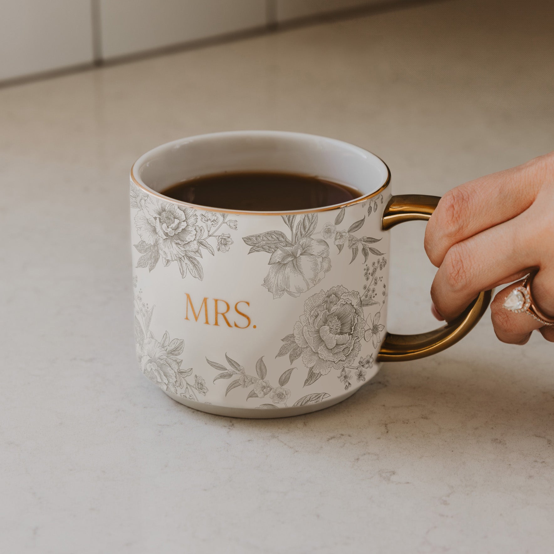 Mrs 14 oz Gold Handle Coffee Mug - Sweet Water Decor - Coffee Mugs