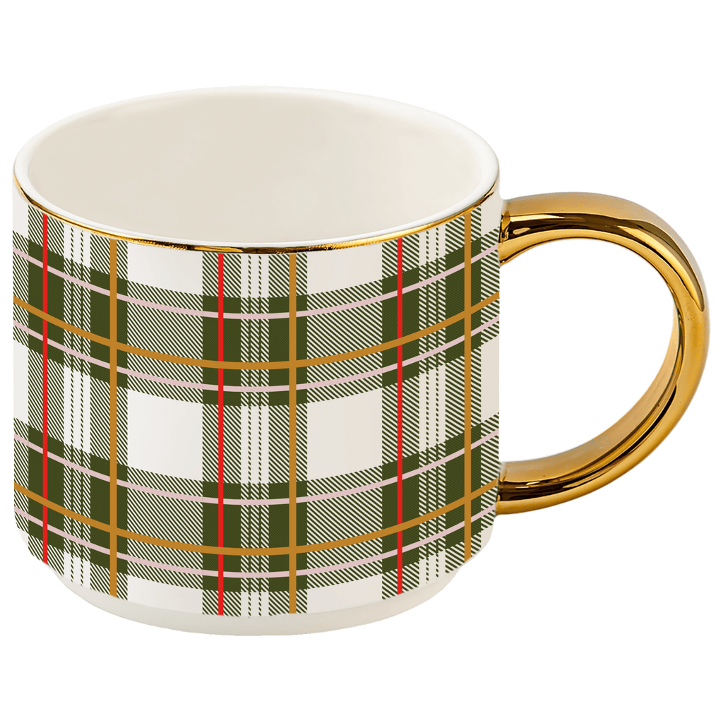 Green Plaid 14 oz Gold Handle Coffee Mug - Sweet Water Decor - Coffee Mugs