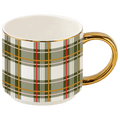 Green Plaid 14 oz Gold Handle Coffee Mug - Sweet Water Decor - Coffee Mugs