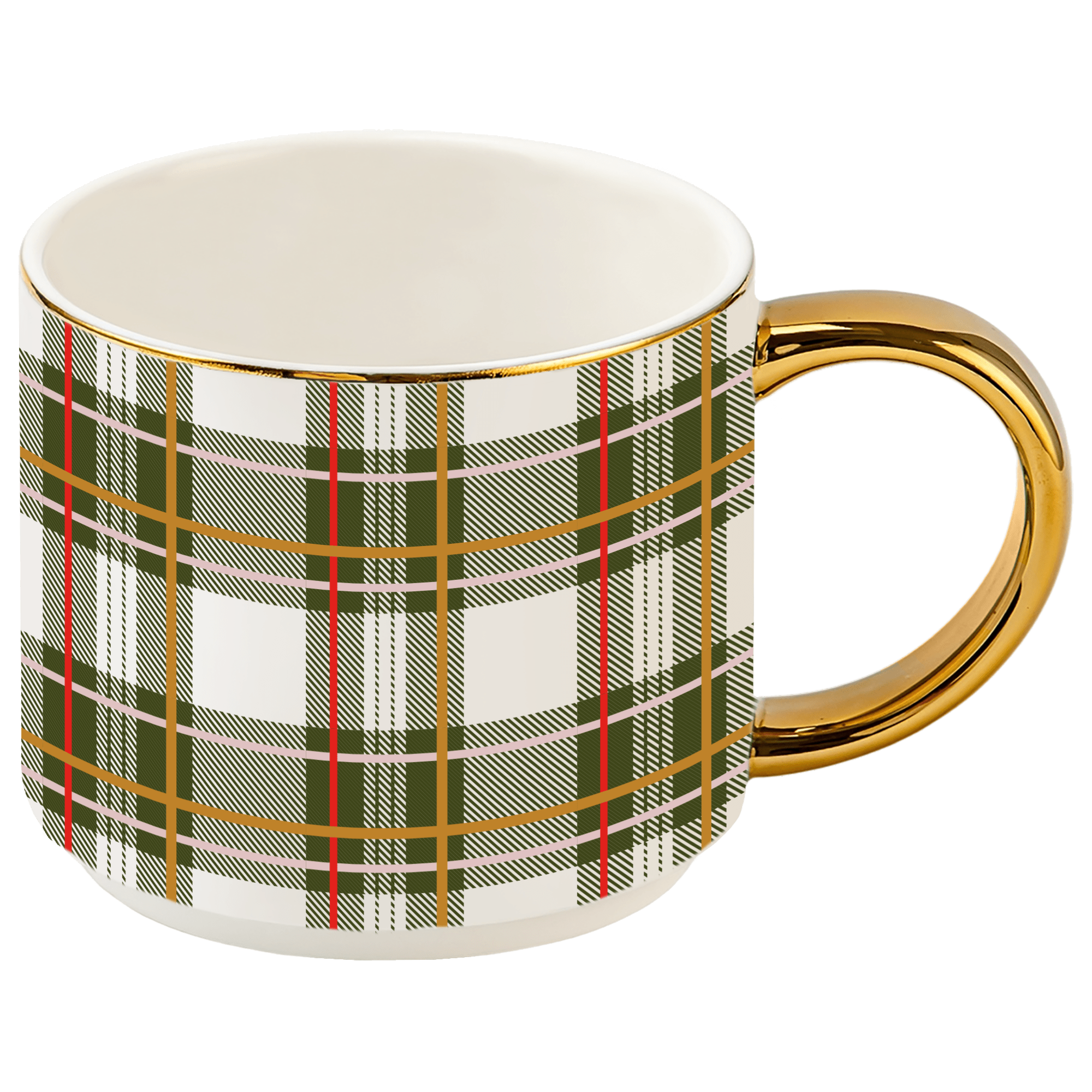 Green Plaid 14 oz Gold Handle Coffee Mug - Sweet Water Decor - Coffee Mugs