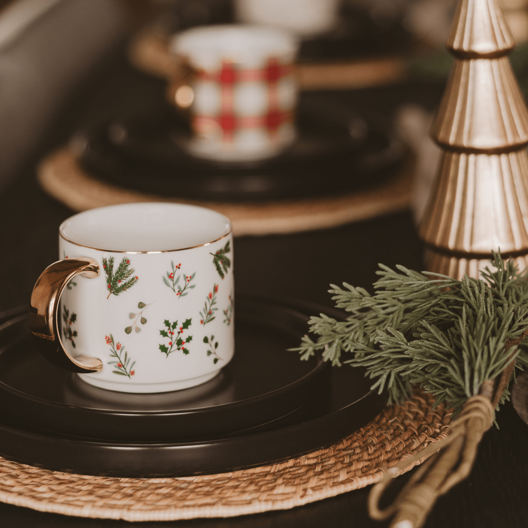 Holiday Greenery 14oz. Gold Handle Coffee Mug - Sweet Water Decor - Coffee Mugs