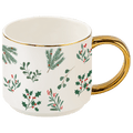 Holiday Greenery 14 oz Gold Handle Coffee Mug - Sweet Water Decor - Coffee Mugs