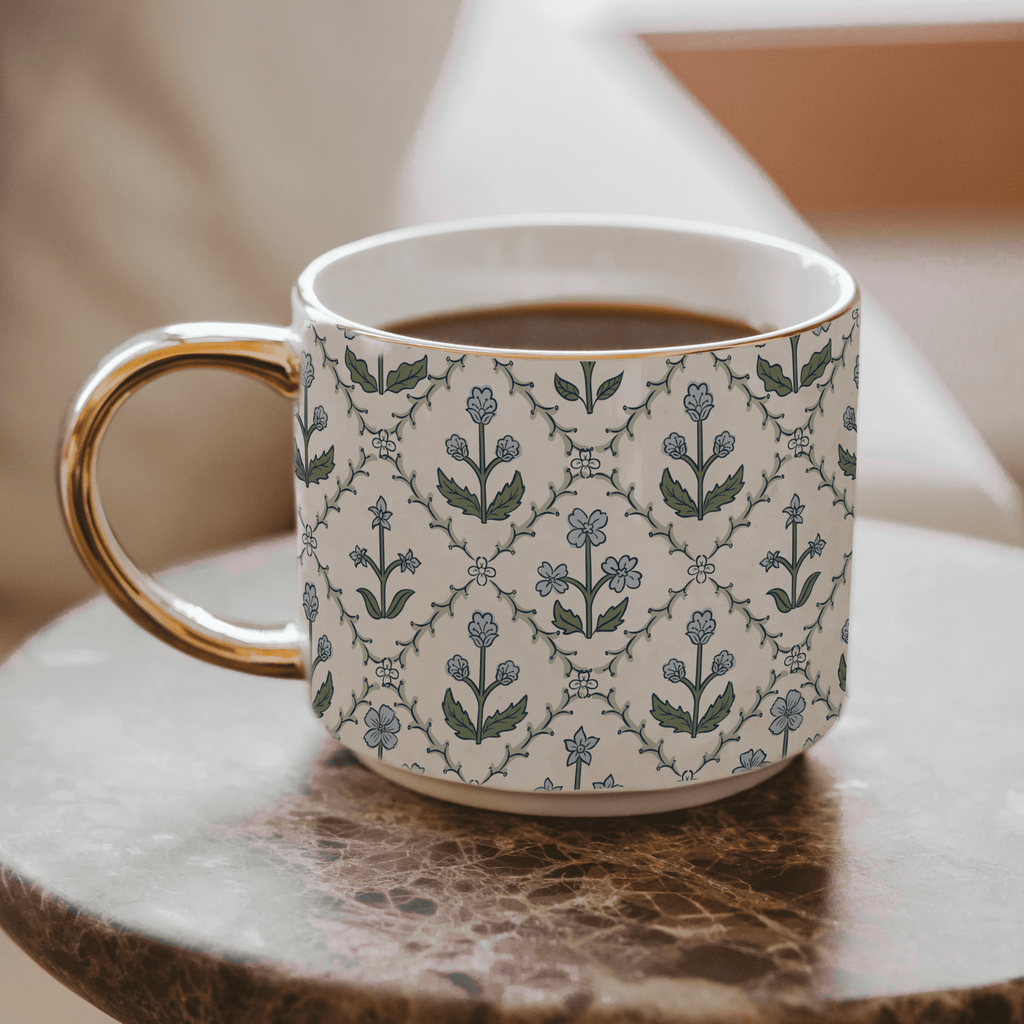 Floral Quilt 14 oz Coffee Mug - Sweet Water Decor - Coffee Mugs