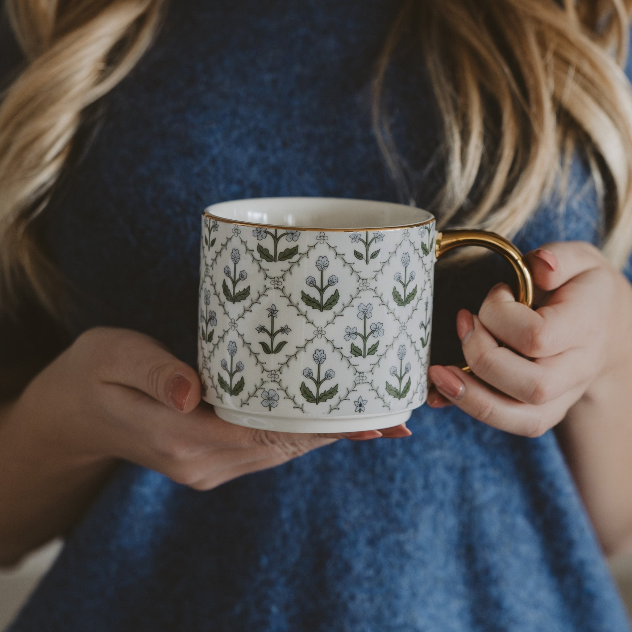 Floral Quilt 14 oz Coffee Mug - Sweet Water Decor - Coffee Mugs