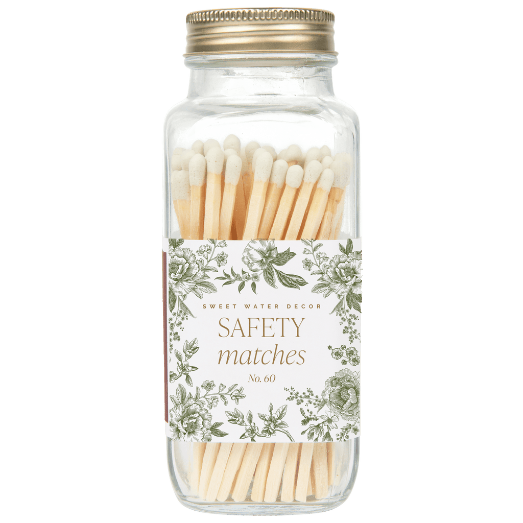 Green Delft White Tip Safety Matches - 60 Count, 3.75" - Sweet Water Decor - Matches