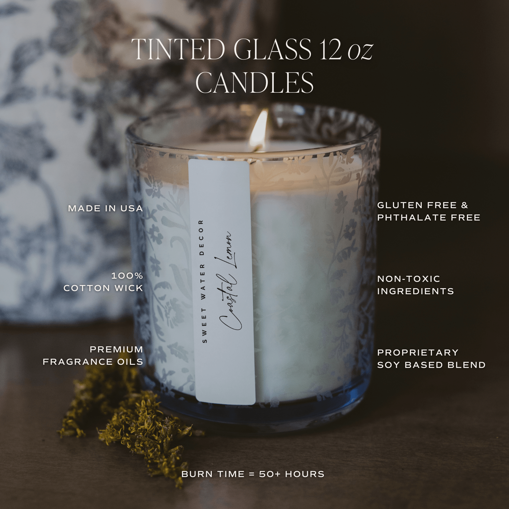 Coastal Lemon Soy Candle - Blue Tinted Glass Jar - 12 oz - Sweet Water Decor - Candles