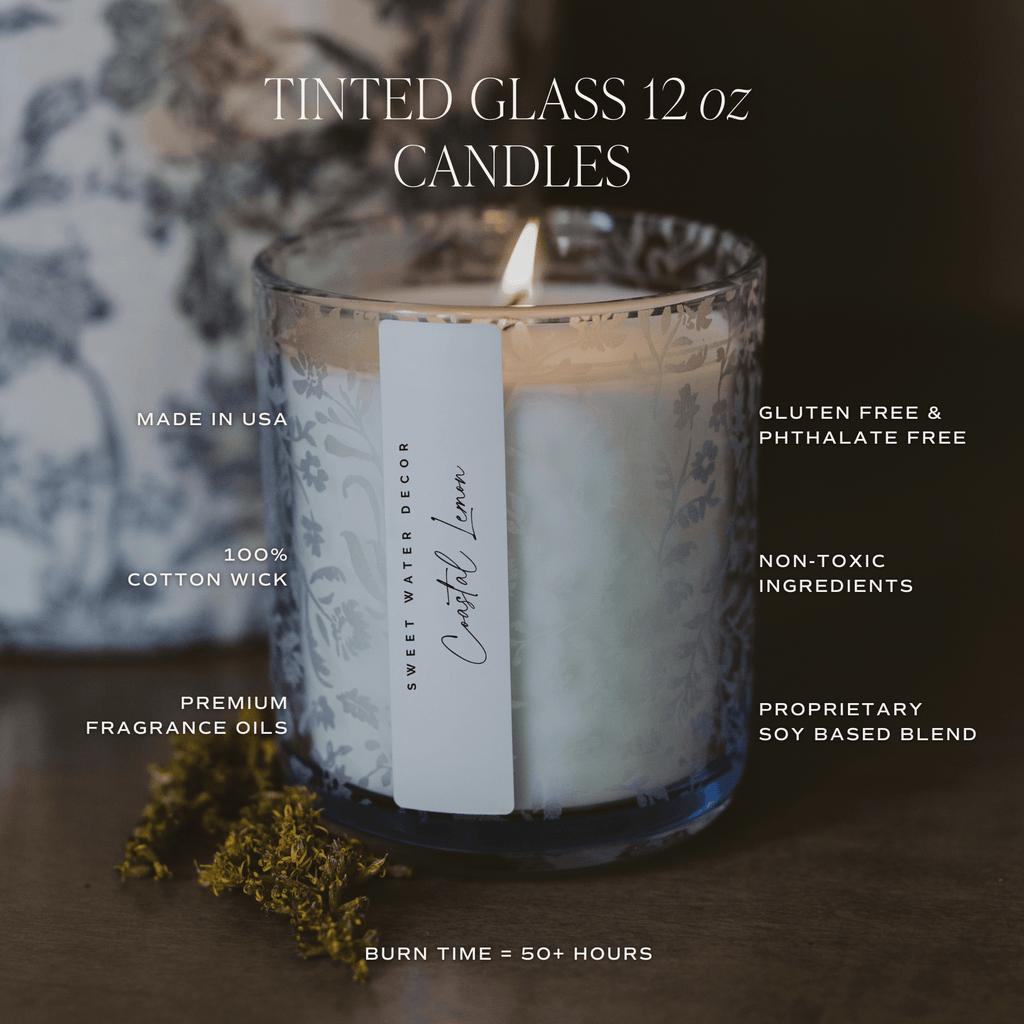 Coastal Lemon Soy Candle - Blue Tinted Glass Jar - 12 oz - Sweet Water Decor - Candles