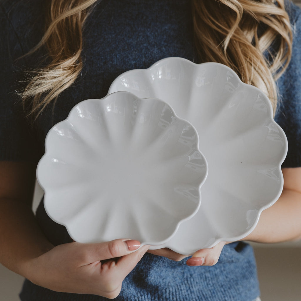 White Scalloped Serving Tray Set - Sweet Water Decor - SERVING TRAYS