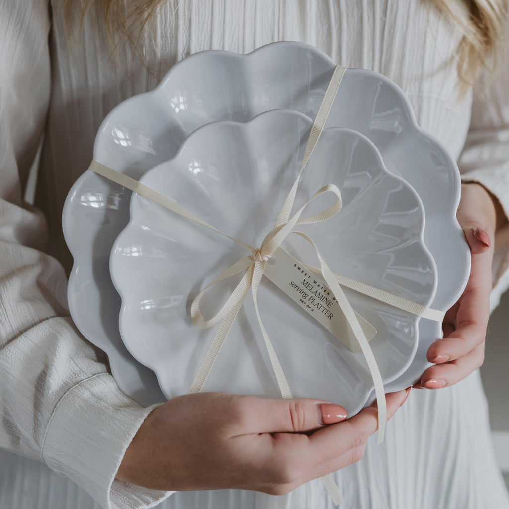 White Scalloped Serving Tray Set - Sweet Water Decor - SERVING TRAYS