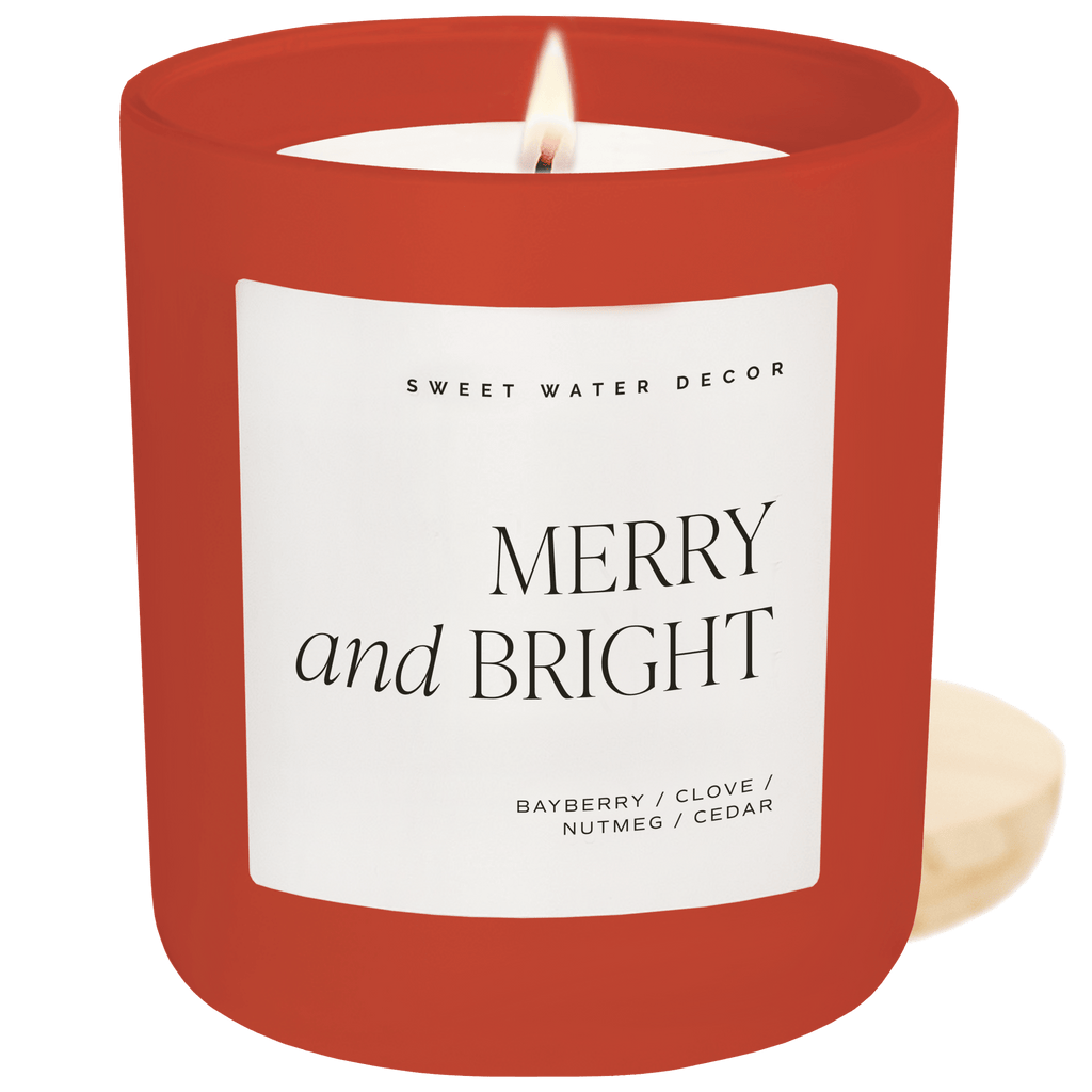 Merry and Bright Soy Candle - Red Matte Jar - 15 oz - Sweet Water Decor - Candles