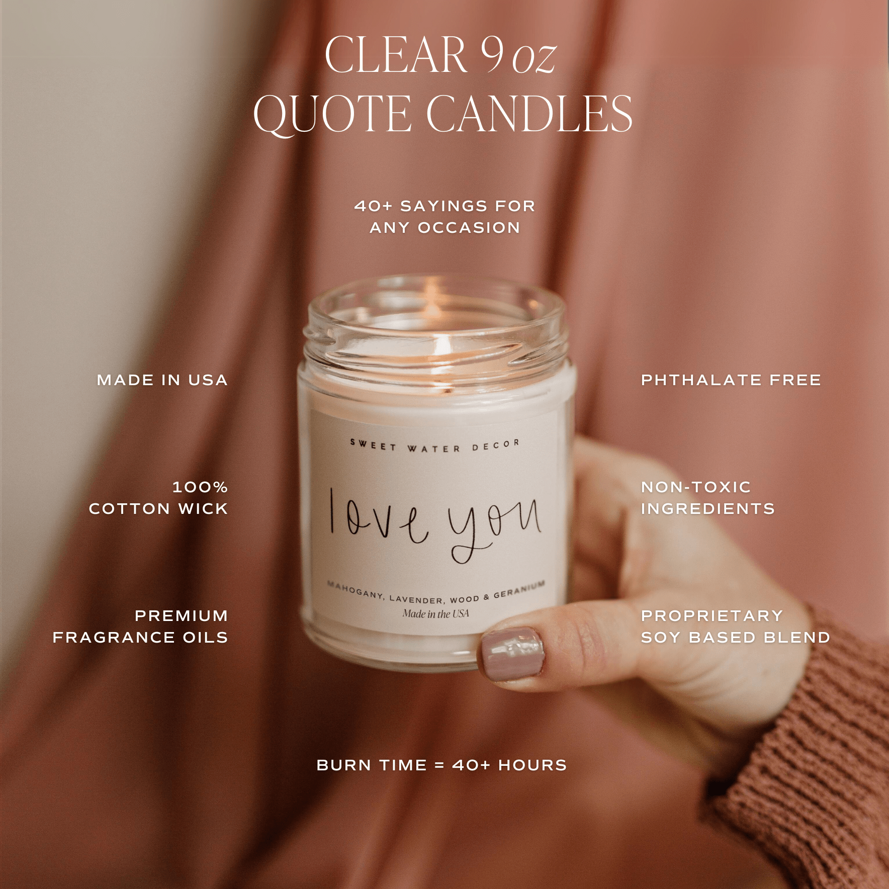 Thank You! Soy Candle - Clear Jar - 9 oz - Sweet Water Decor - Candles