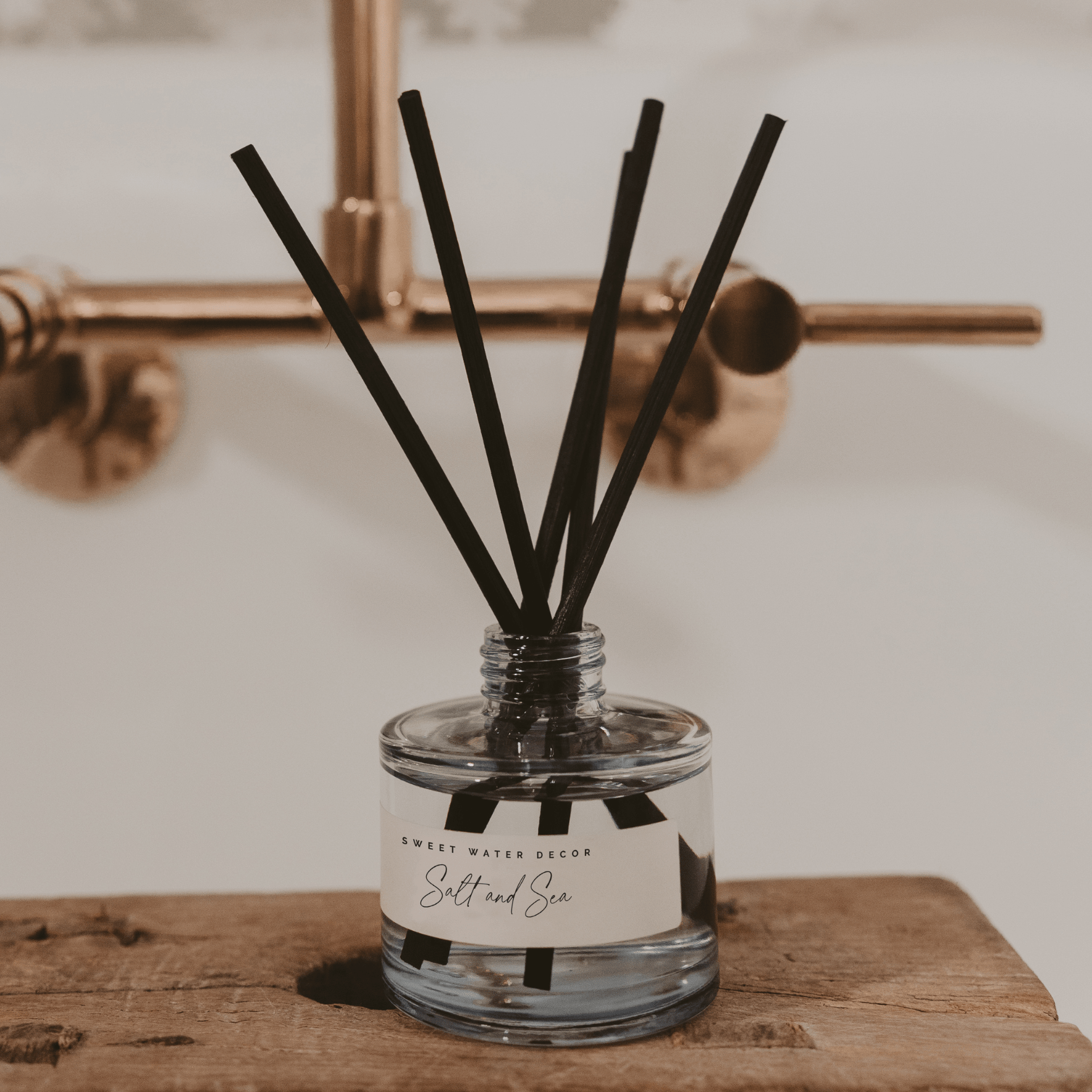 Salt and Sea Blue Tinted Glass Jar Reed Diffuser - Sweet Water Decor - Reed Diffusers