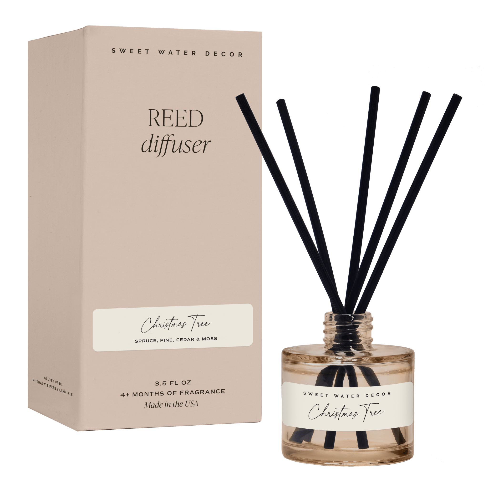 Christmas Tree Tinted Glass Jar Reed Diffuser - Sweet Water Decor - Reed Diffusers