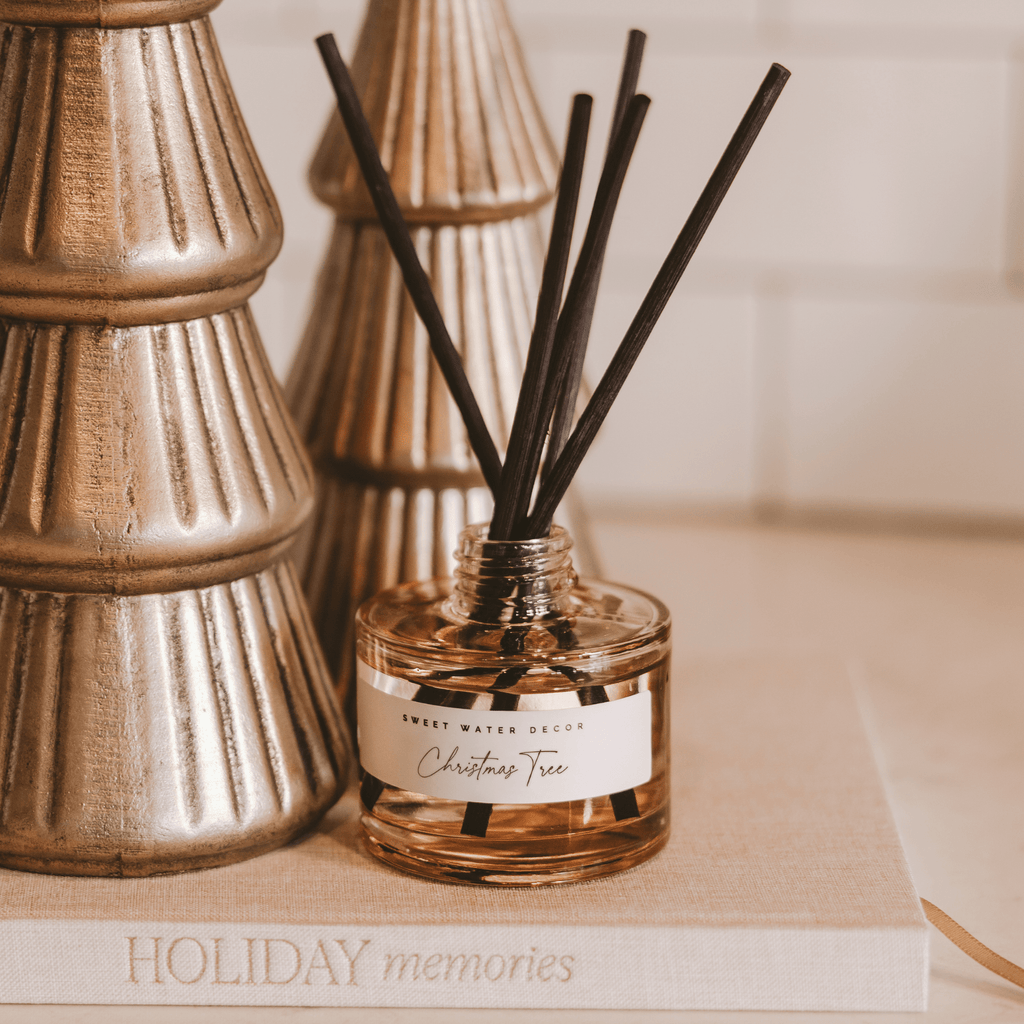 Christmas Tree Tinted Glass Jar Reed Diffuser - Sweet Water Decor - Reed Diffusers